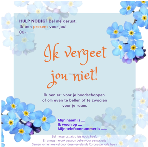 Kaart met tekst: Hulp nodig? Bel me gerust